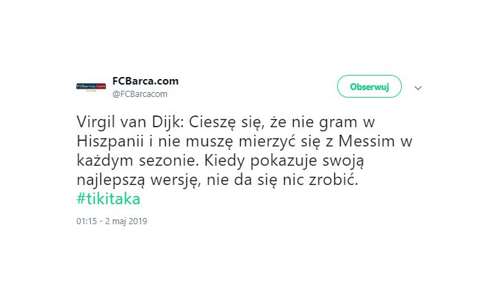 Szczere słowa Van Dijka